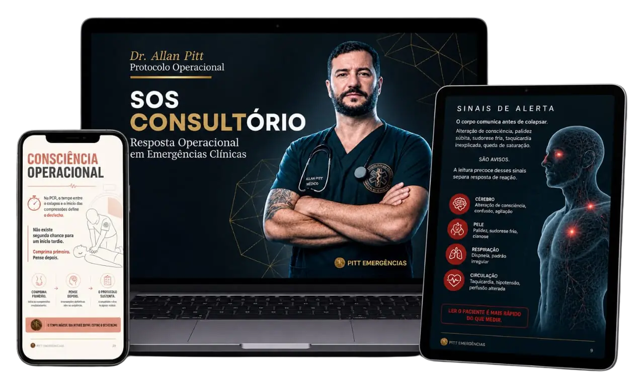 Mockups do SOS Consultório em notebook, smartphone e tablet