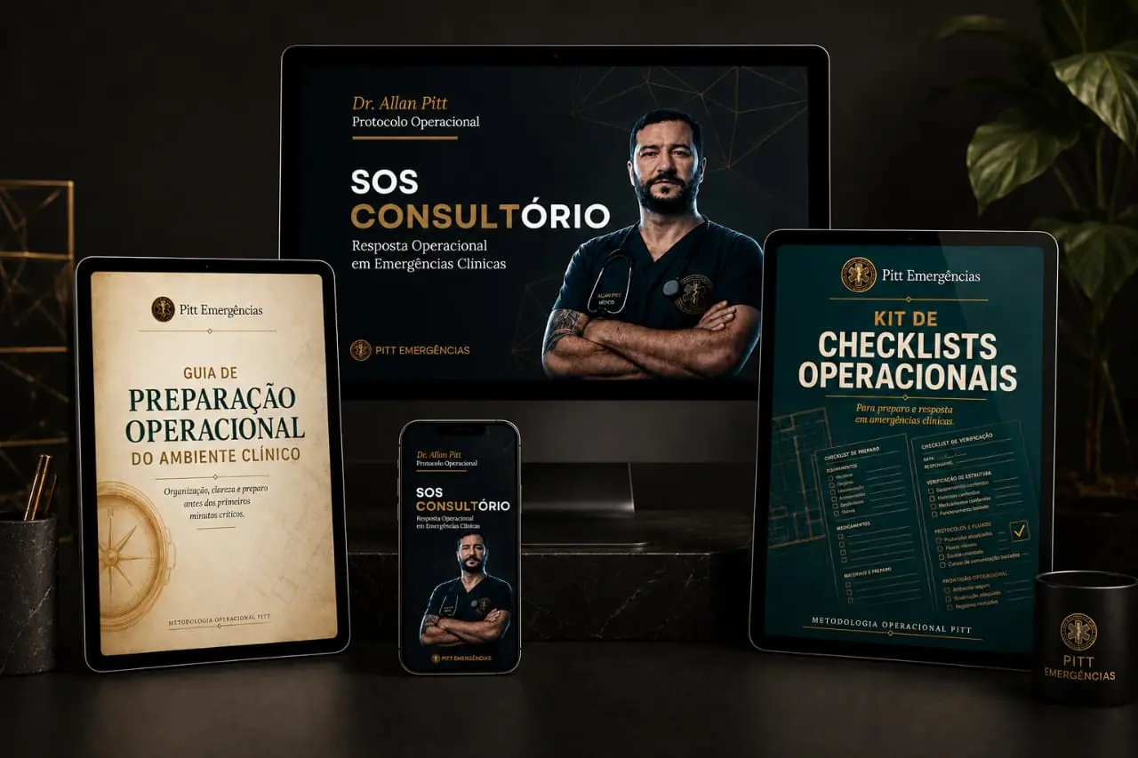 Mockups do SOS Consultório em notebook, smartphone e tablet